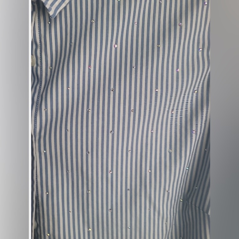 J. Crew Embellished Striped Perfect Cotton Button-Down Shirt Size Small - Picture 7 of 10